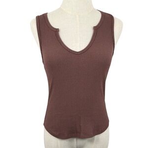 Project Social T Suki Scoop Neck Rib Tank Brown Slub Ribbed Curved Hem 90s